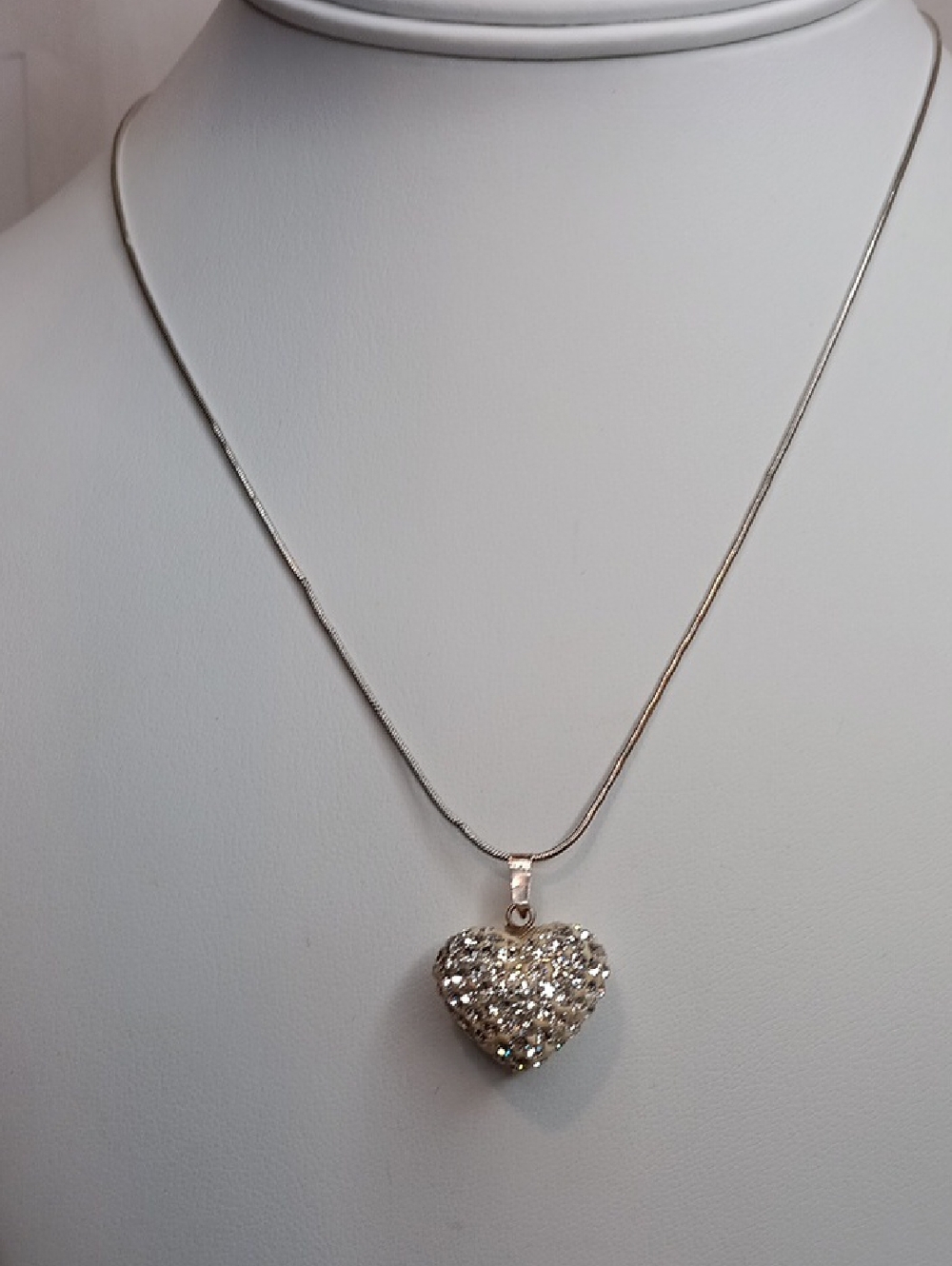 Heart Pendant Necklace with Crystal Pavé Accents Sterling Silver Chain 16" Long